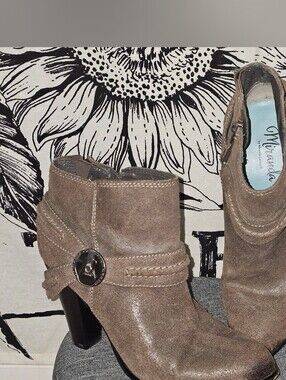 Miranda Lambert Taupe Suede Ankle Boots with Decorative Guitar Buckle 7M